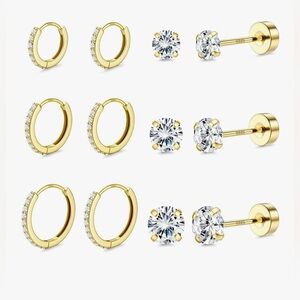 Cute Nordstrom 14KT Dip White Topaz set of 6 adorable earrings